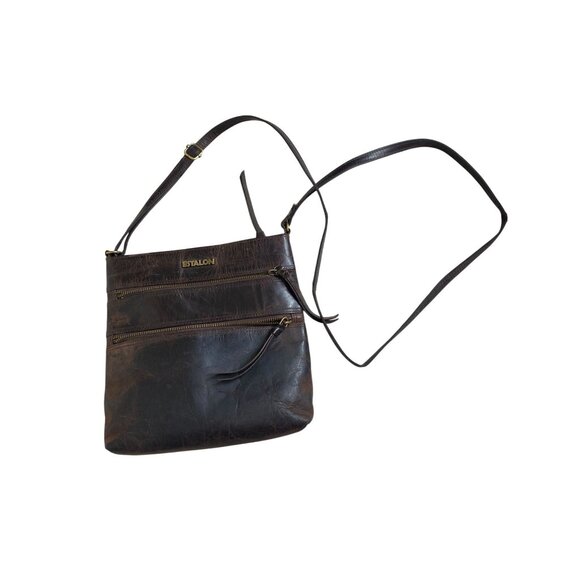 Estalon Brown Leather Crossbody Bag Zip Adjustable Strap OS 9"X 9" Boho Rustic - Picture 11 of 16